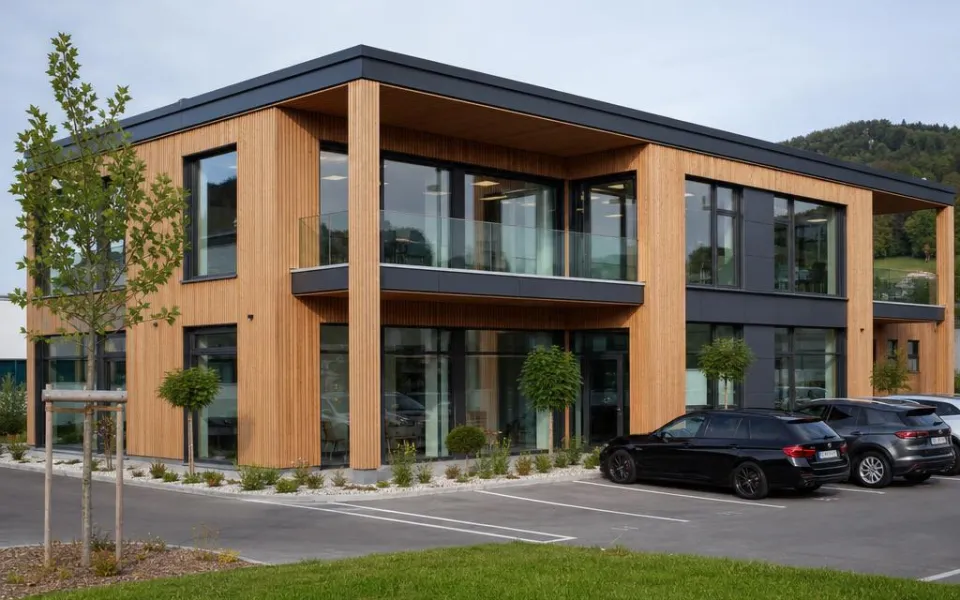 Bürogebäude in Holz-Hybrid-Bauweise als gewerblicher Fertigbau in der Schweiz zum Festpreis