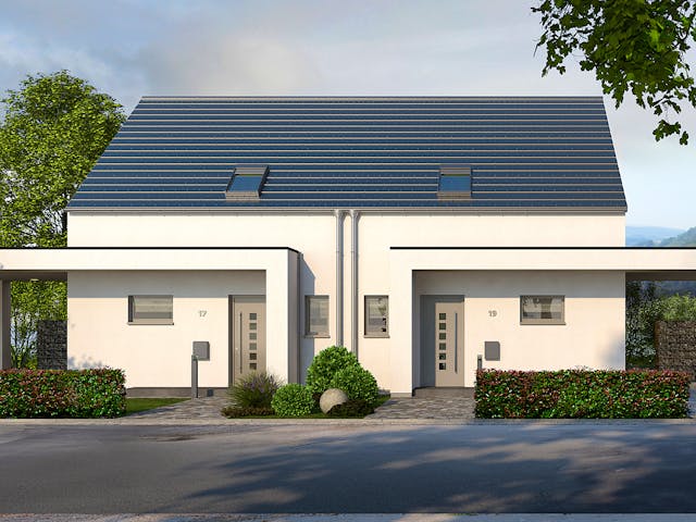 Doppelhaushälfte Double 10 von allkauf haus als günstiges Fertighaus, auch als Ausbauhaus erhältlich