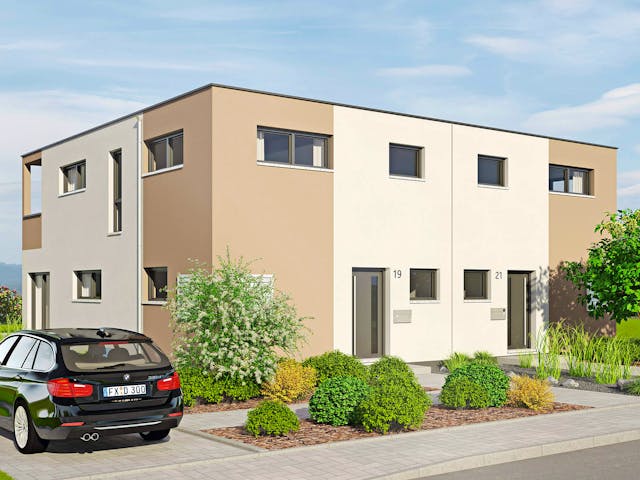 Doppelhaushälfte Duett 129 von Fingerhut Haus als Fertighaus mit 119 m² für schmale Parzellen