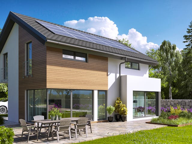 Einfamilienhaus Belando von Büdenbender Hausbau als individuell geplantes Fertighaus mit 150 m²