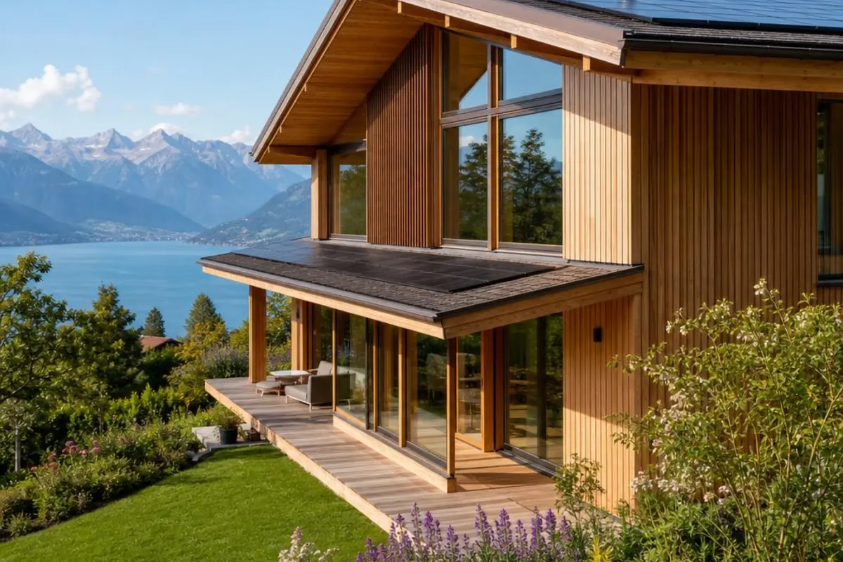 Minergie Schweiz bei einem modernen Einfamilienhaus mit Alpenpanorama Minergie Schweiz bei einem modernen Einfamilienhaus mit Alpenpanorama